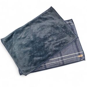 UGG Plaid & Faux Fur Pillowcases Shams Set of 2 Navy Blue/White Standard Size